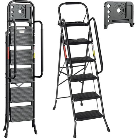 SWANEW Escalera plegable de 5 peldaños con pedal antideslizante y reposabrazos extraíbles de acero hasta 150 kg. (1/5)