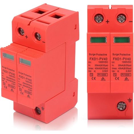 Protecteurs Multiprises 2 Pièces, Parafoudre Photovoltaïque CC 2P 40KA FXD1 PV40, Dispositifs de Protection SPD, Barrettes de Protection à Montage sur Rail pour la Maintenance électrique (1/5)