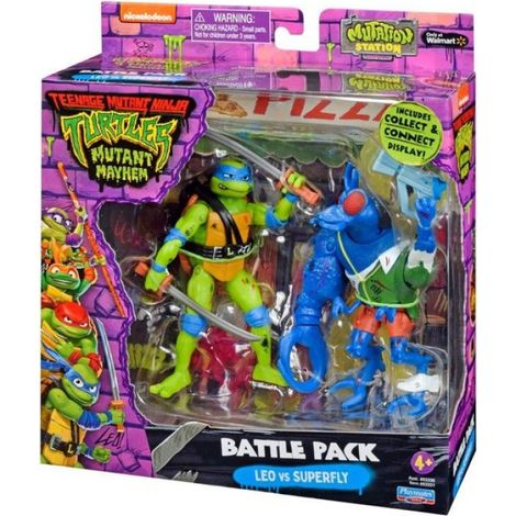Figurine Tortue Ninja - Leonardo Contre Super Fly - 11 cm - Lot de 2 (1/2)