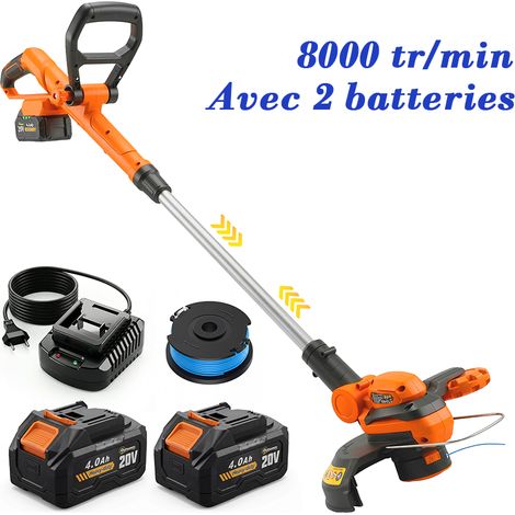 Débroussailleuse thermique 18V 4Ah avec 2 batteries – Moteur 8000 tr/min – Coupe bordure léger avec tête nylon réglable – Autonomie 60 min – Ideko