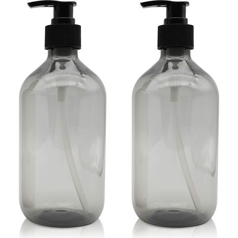 2 Pièces Distributeur de Savon 500 ML, Flacons Vides à Pompe à Pression Vide en Plastique, Rechargeable pour huiles essentielles, lotions, shampooing, après-shampoing (Gris)