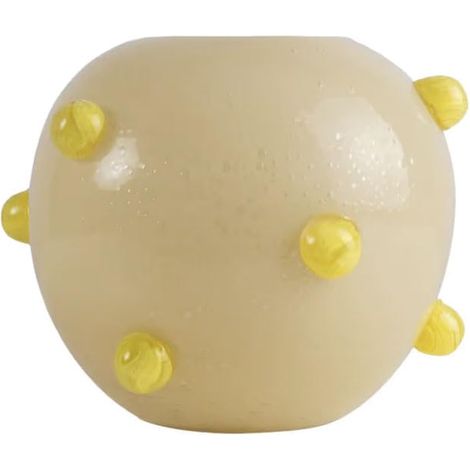 Vase Design soufflé à la Main en Verre Beige/Jaune Ø 30 x H 23 cm Décoration Faite à la Main avec Boules en Verre Pièce Unique (1/3)
