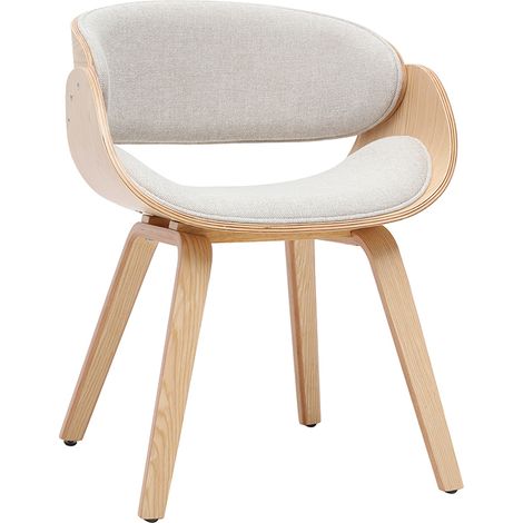 Silla de diseño en tejido efecto terciopelo texturizado beige y madera clara BENT (1/4)