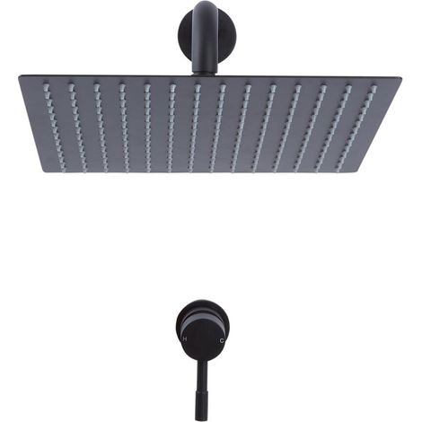 Kit de Douche - Mitigeur Mécanique Encastrable et Pommeau de Douche Carré Noir - 30 x 30cm - Nox