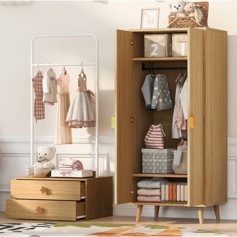 Armadio guardaroba a 2 ante 140 x 55 x 170 cm in MDF colore legno naturale OKWISH (1/5)