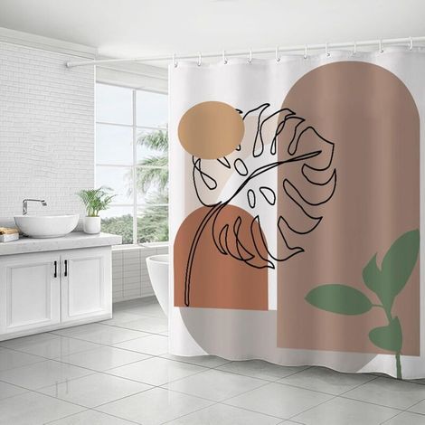 Rideaux de salle de bain, rideau opaque, rideau de douche, rideau anti-moisissure, imperméable, tissu polyester, ensemble de décoration de salle de bain avec crochets, 180 x 180 cm (1/5)