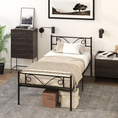 HOMCOM Struttura letto singola in metallo, 31 cm, per materasso 90x190 cm, con testiera a forma di farfalla e vano contenitore basso, 95x196x100 cm, colore nero.