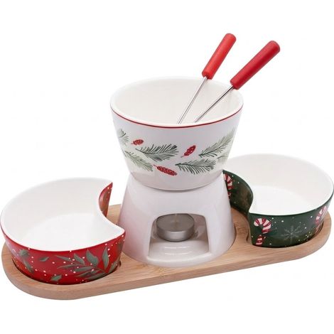 Fondue-Set aus Porzellan mit Bambus-Tablett, Tablett 21 × 12 cm (1/4)