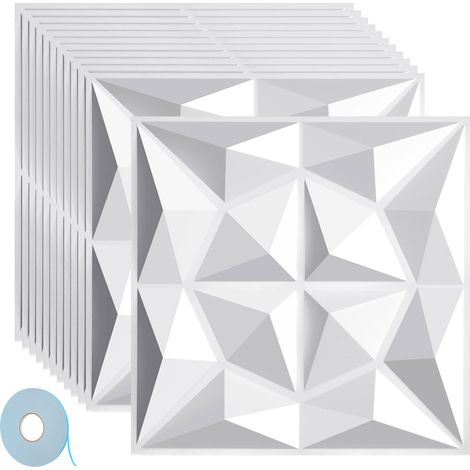 Jiubiaz Plaques Murales 3D Autocollantes 30×30 cm Motif Diamant Blanc – Revêtement Décoratif Intérieur en PVC (1/4)