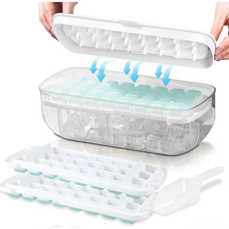 Bac à glaçons avec couvercle, moules en silicone alimentaire, démoulage en une seconde, bac réutilisable de 48 glaçons (1/4)