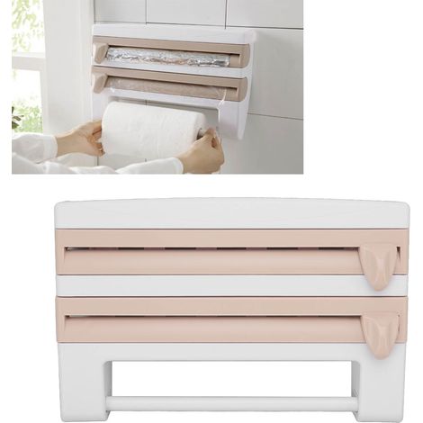 Multifunktionales und kreatives Frischhaltefolien-Aufbewahrungsregal mit Folienschneider, Küchenregal, Aufbewahrungsbox, khaki (1/5)