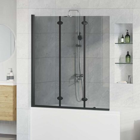 Bad-Duschschirm Schwarz 130 x 138 cm Gehärtetes Glas