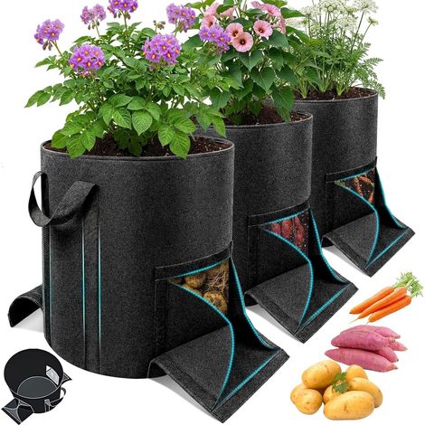 Sollbry 3 Sac de Plantation Géotextile, avec fenêtre de récolte,Renforcé, pour pommes de terre, tomates et légumes (1/5)