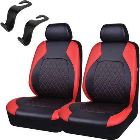 Lot de 2 Housses de siège en cuir synthétique, Universel, Airbag latéral, Pour voiture, camion, SUV, Rouge
