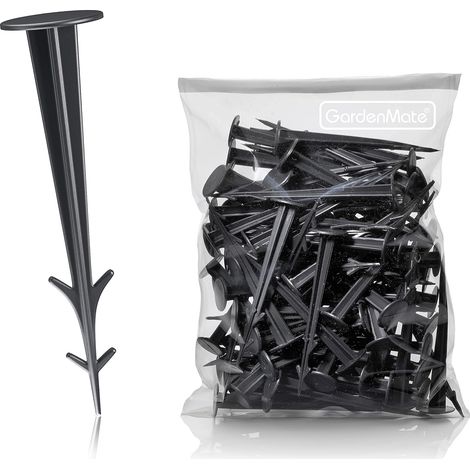 Paquete de 50 estacas de anclaje de plástico negro de 11 cm resistentes a los rayos UV (1/5)