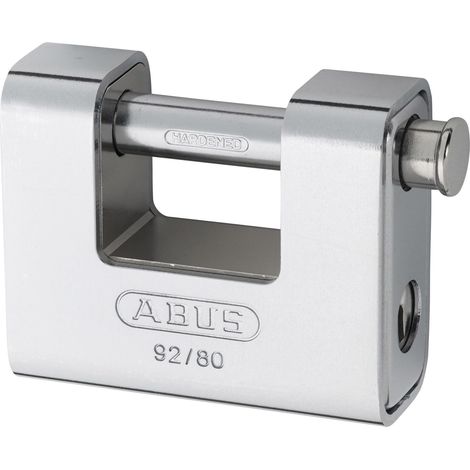 Cadenas Monobloc 92/80 - Cadenas en laiton avec gaine en acier - pour distributeurs automatiques, grilles roulantes, etc. - avec goujon épais - argent (1/3)