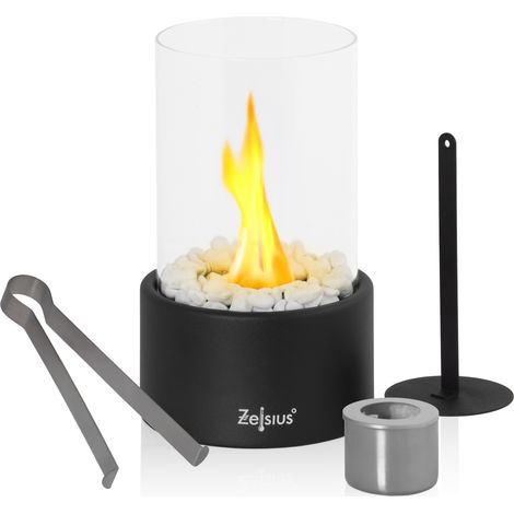 Zelsius Tischkamin für Indoor und Outdoor Schwarz Ø 16,5 x 27 cm Ethanol