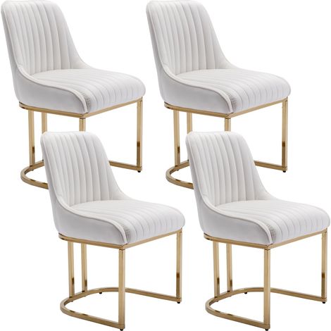 Wahson Dining Chairs Set of 4 in Velvet Upholstered Kitchen Corner Chairs with Golden Metal Frame for Dining Living Room Restaurant, White