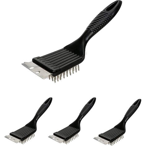 Spazzola per griglia, 4 pezzi Spazzola per la pulizia della griglia del barbecue Spazzola per barbecue con spatola in acciaio inossidabile per la pulizia di griglie e superfici della griglia Pulizia o (1/5)