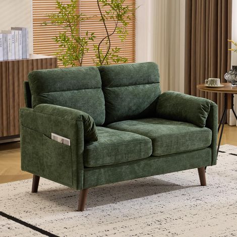 Canapé 2 places, petit canapé en tissu, 125 cm, avec accoudoirs souples, petit canapé pour bureau, salon, chambre à coucher et bureau - Montage facile - Lin - Vert (1/5)