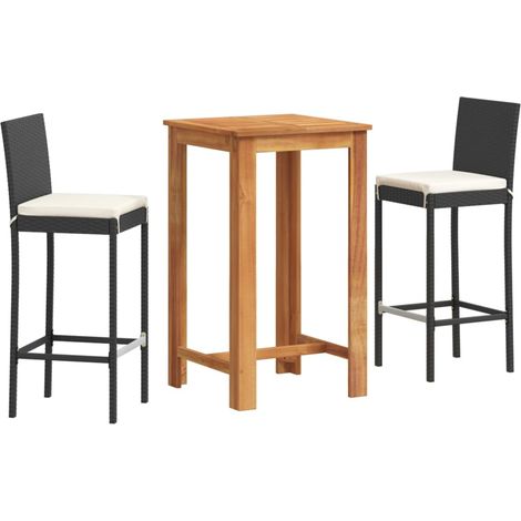 Maison Exclusive - Ensemble de bar de jardin 3 pcs noir bois massif acacia rotin
