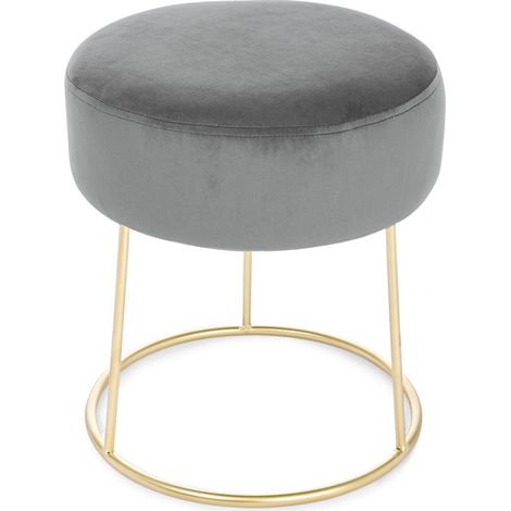 Puff Hocker "Clarissa" aus antikem Samt, 40 cm, moderne Wohnzimmermöbel -Grau (1/5)