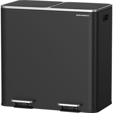 Songmics – Poubelle à pédale 2 compartiments 2 x 40 L – Couvercles en métal – Seaux intérieurs en plastique – Mécanisme de fermeture douce – Noir