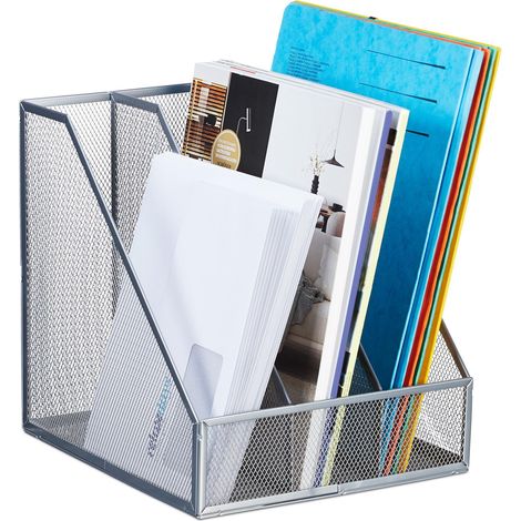 Range-revues, 3 Compartiments, Format A4, Design Maille, 26x24x26 cm, Bureau/télétravail, métal, argenté (1/5)