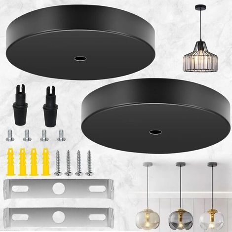 NA 2 Pieces Ceiling Canopy, Ceiling Rose Wire Cover, Black Metal Ceiling Rose, Canopy Lamp for Living Room, Hallway, Kitchen Chandelier (80 x 25 mm) (1/5)