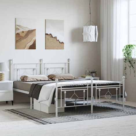 Cadre de lit métal sans matelas-Structure de lit et pied de lit blanc 193x203 cm 152391 (1/5)