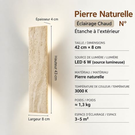 Applique murale LED travertin jaune wabi-sabi modèle 54 plat étanche 42 cm lumière chaude 54 42cm 51 × 21 × 15 cm 2 g – Livraison gratuite
