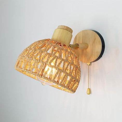 Vintage-Wandleuchte aus Rattan mit E27-Fassung, verstellbar, mit Schalter, für Schlafzimmer, Wohnzimmer und Flur (1/5)