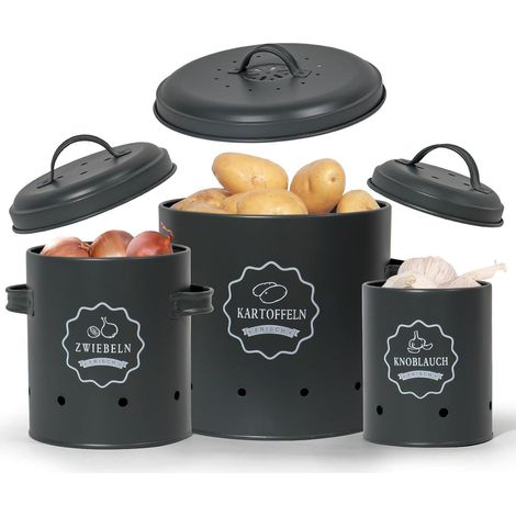 SYLANDO Kartoffel Zwiebel Knoblauch Aufbewahrung Set Metall Schwarz (1/5)