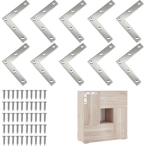 Équerre d'Angle Plate,Equerre Plate Angle en Forme de L Connecteur Métallique Plat,L Connecteur Métallique Plat,Plaques Connecteur Support en Forme de L avec Vis,80 x 80mm 10 Pièces (1/5)