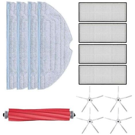 QORVA-Pour Roborock S7, brosse principale x 1 serpillère x 4 filtres x 4 brosses latérales blanches x 4