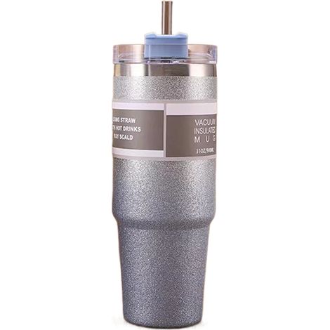 1 Gobelet isotherme,Acier inoxydable double paroi,Peinture effet diamant,Paille incluse,Bière café glace (1/5)