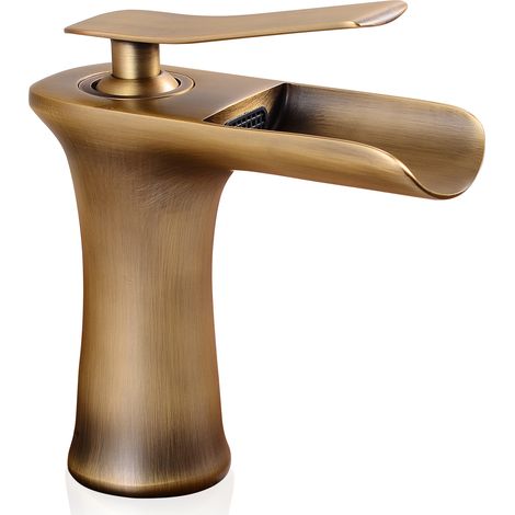 Robinet de lavabo cascade en laiton antique, mitigeur de salle de bain, tuyau d'alimentation en eau non inclus. (1/5)
