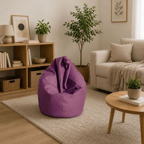 Talamo Italia - Pouf Azelia, Poltrona multiuso, Poltroncina sacco, Pouf poggiapiedi, Made in Italy, 70x70 h110 cm, Viola (1/4)
