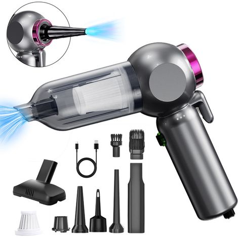 Aspirateur à main 6 en 1, 22 000 Pa, sans fil, rechargeable, 7 800 mAh, avec brise-vitre et coupe-ceinture de sécurité pour le nettoyage des voitures, des bureaux et des maisons [Classe énergétique A+ (1/5)