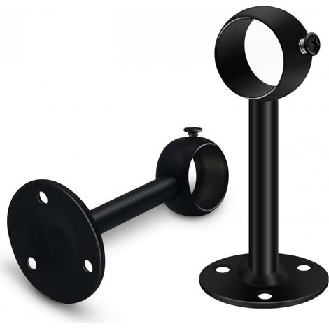 2 Supports Tringle Rideau Noir Acier Inox 25mm (1/4)