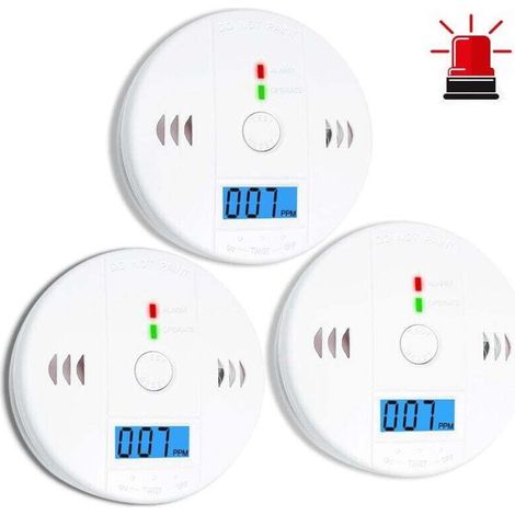 3er-Pack Kohlenmonoxidmelder, CO-Melder, Kohlenmonoxidalarm, batteriebetriebener CO2-Melder mit LCD-Display, für Zuhause, Küche, Restaurant, Hotel, Büro