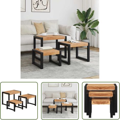 INLIFE Tables gigognes 3 pcs Bois solide (1/5)