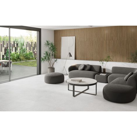 Albi – Baldosa porcelánica efecto cemento · interior y exterior - Blanco - 60x60 cm Decorado - Caja (1/5)