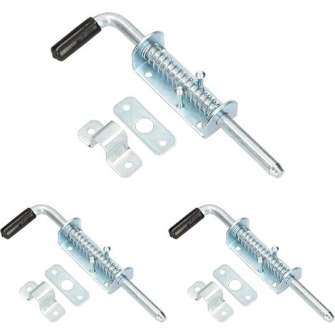 Lot de 3 Verrou à ressort Acier 220mm Galvanisé pour Portail et Porte Garage