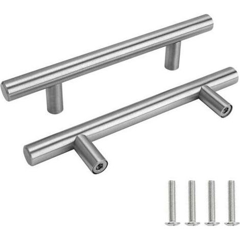 Poignée de meuble 2 poignées de porte en acier inoxydable avec poignées de meuble vissées (argent, entraxe des trous : 192 mm) (1/5)