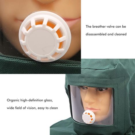 Cagoule de sablage en toile avec foulard intégré, protection faciale anti-poussière pour le sablage, le ponçage et la peinture. (1/5)