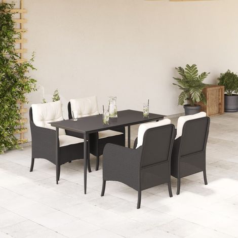 vidaXL Ensemble à manger de jardin coussins 5pcs Noir Résine tressée (1/5)