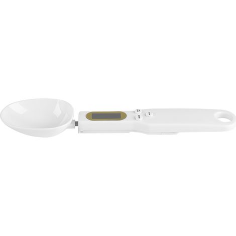 Balance de cuisine électronique numérique portable 500 g/0,1 g avec écran LCD et cuillères doseuses (blanche) (1/5)