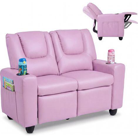 Fauteuil Relax 2 Places, Fauteuil Inclinable avec Poches Latérales, Dossier, Réglable Repose-Pieds 100°-139°, Porte-Gobelets, Charge 150 KG, Rose (1/5)