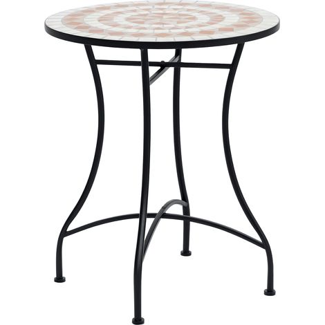Gartentisch Ø60 x H71cm, Wetterfest Balkontisch aus Metall, Esstisch Outdoor, Campingtisch Beistelltisch, rund Terrassentisch für Garten Terrasse Balkon Orange+Weiß